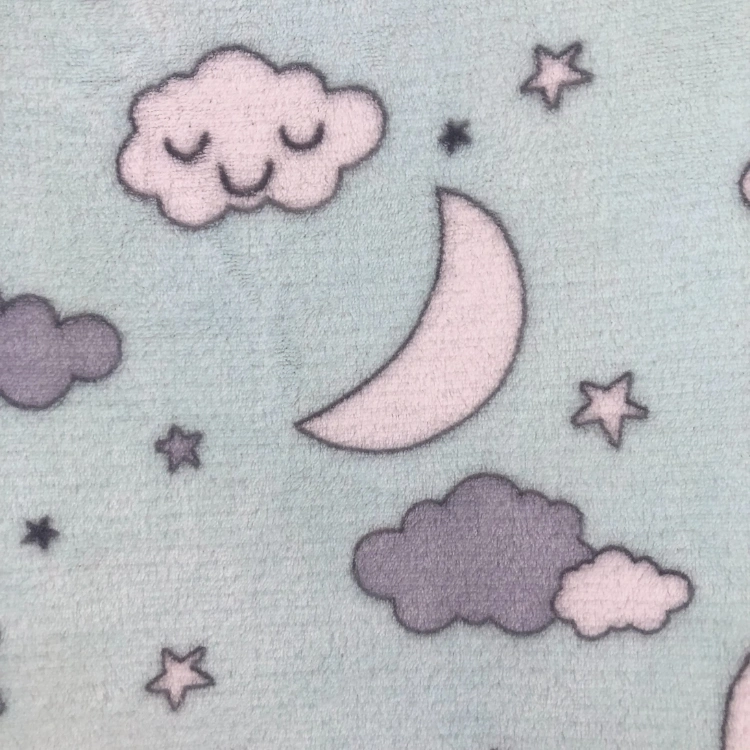 Printing Flannel Fleece Baby Receiving Blanket with Cute Mint Moons &amp; Stars for Boys and Girls