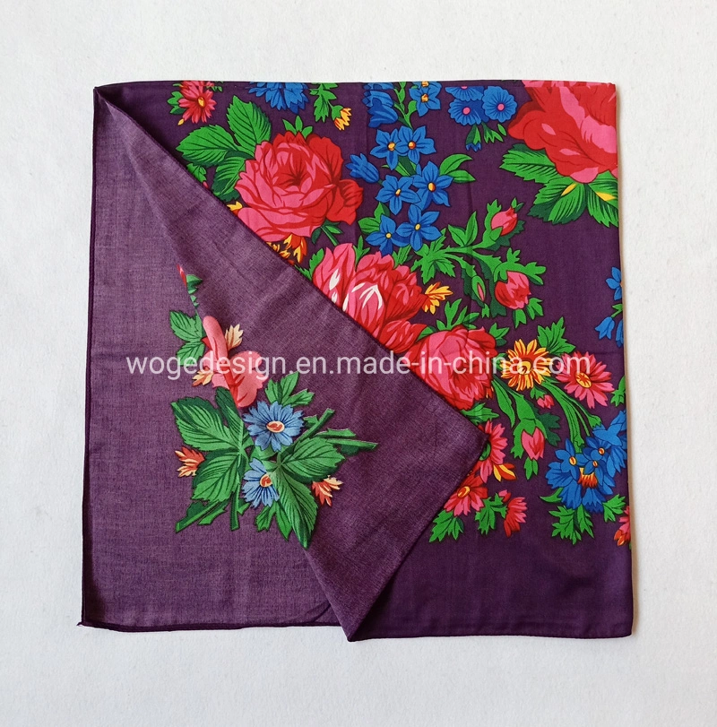 140*140cm Maxi Woge Unique Bright Muffler Dress Scarves Women Print Polyester Fabric Square Factory Floral Shawl