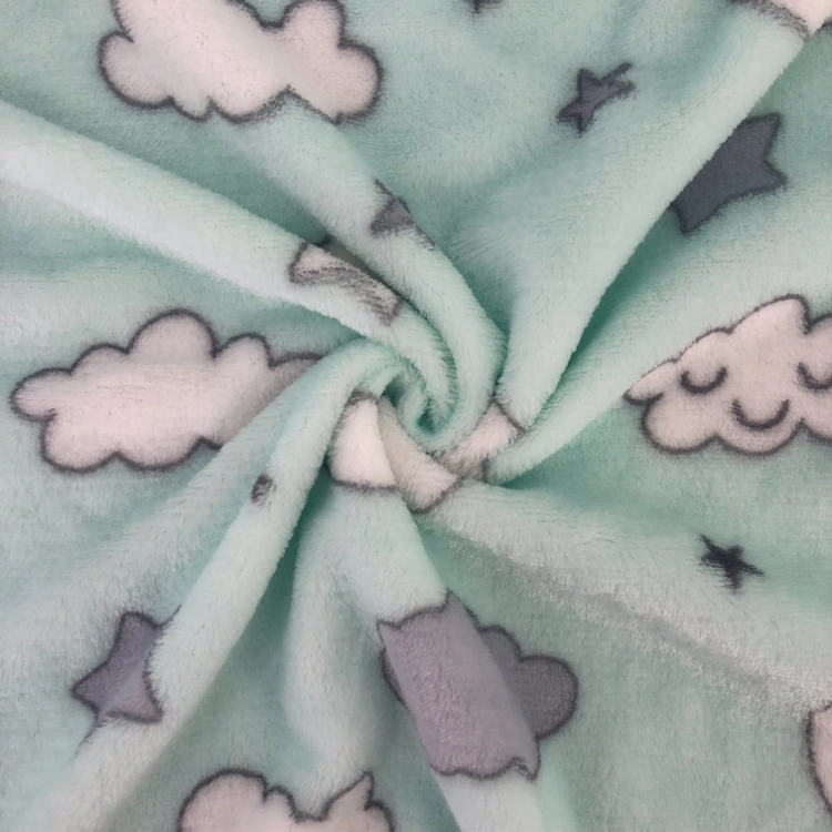 Printing Flannel Fleece Baby Receiving Blanket with Cute Mint Moons &amp; Stars for Boys and Girls