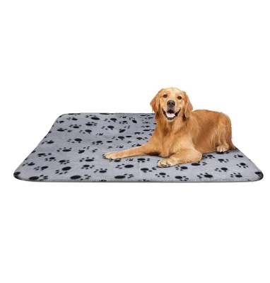 Electomania Puppy Blanket Cushion Dog Cat Fleece Blankets Pet Sleep Mat Pad Bed Cover Paw Print Kitten Soft Warm Blanket Animals (Grey, Medium)