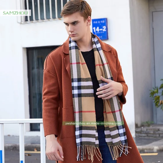 Hot Sale Cashmere Plaid Scarf Fashion Men Shawl with Fringes